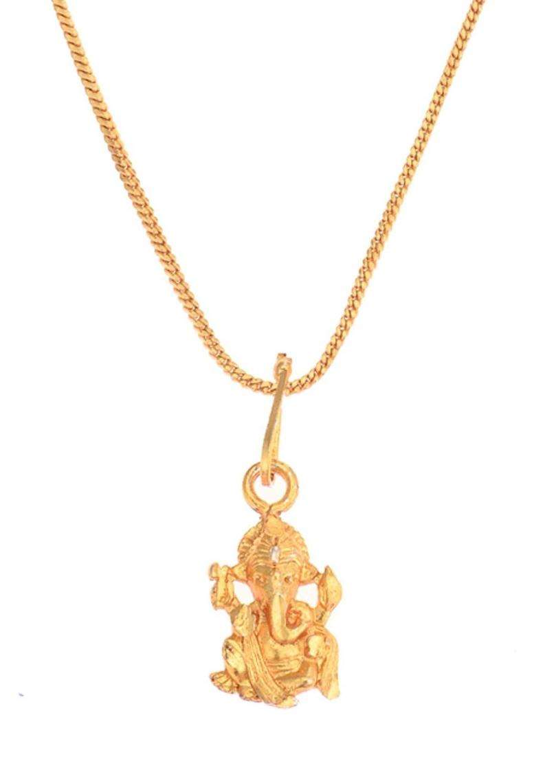 Gold-Plated Temple Quirky Shaped Pendant with Chain for Women | Traditional Temple Jewellery for Wedding & Festive Wear | Gift for Her - Indya