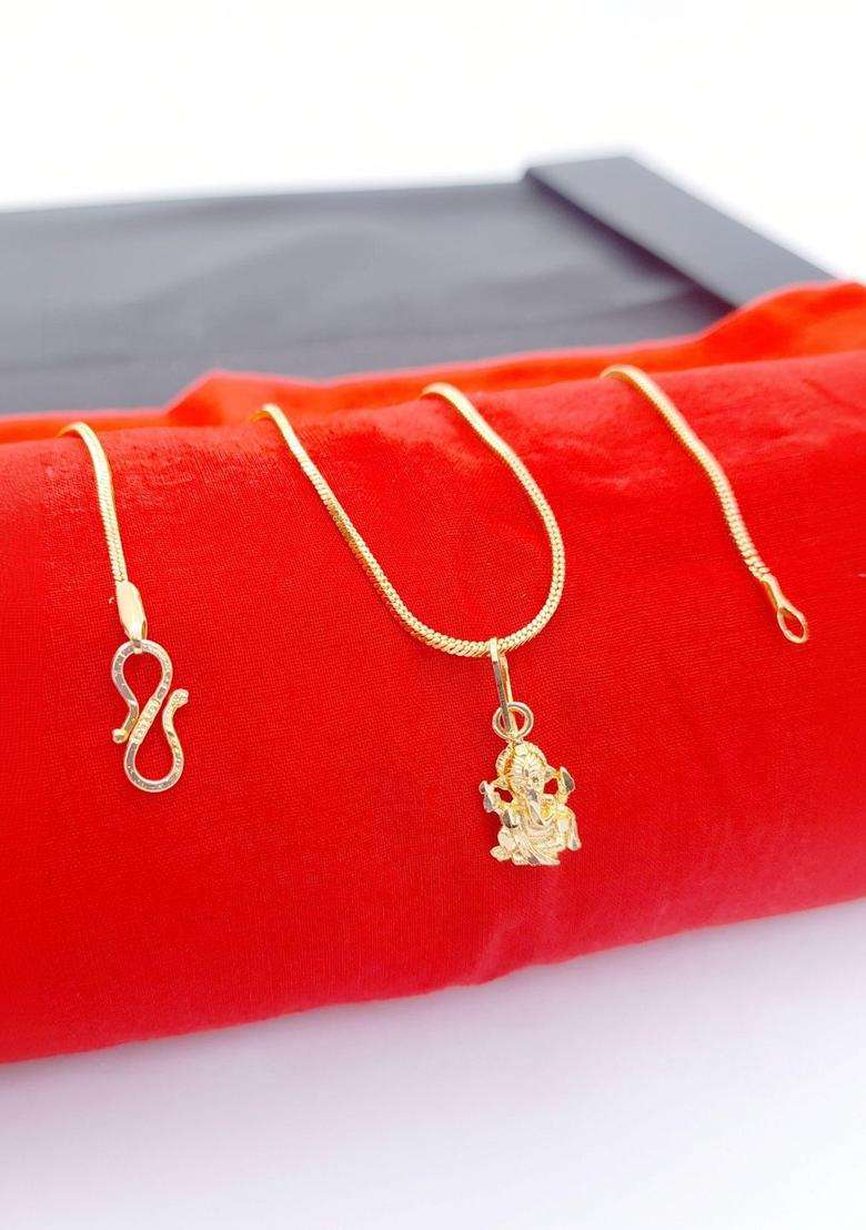 Gold-Plated Temple Quirky Shaped Pendant with Chain for Women | Traditional Temple Jewellery for Wedding & Festive Wear | Gift for Her - Indya