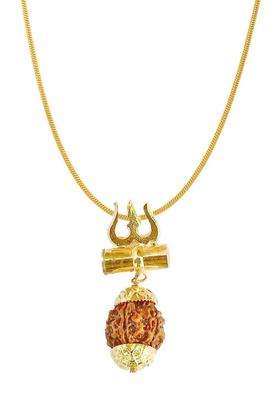Gold-Plated Trishul Damru Rudraksha Pendant with Chain for Men & Women | Traditional Temple Jewellery for Wedding & Festive Wear | Festive Gift