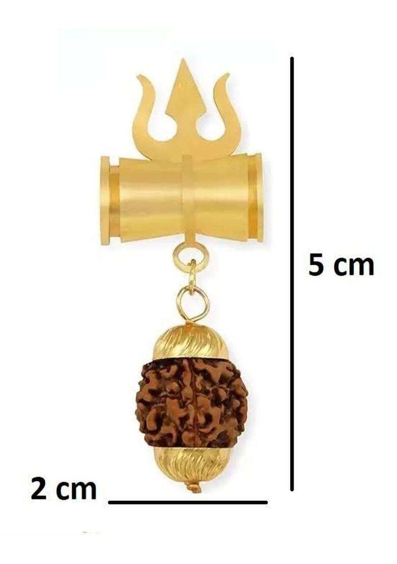 Gold-Plated Trishul Damru Rudraksha Pendant with Chain for Men & Women | Traditional Temple Jewellery for Wedding & Festive Wear | Festive Gift - Indya