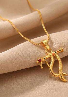 Gold-Plated Artificial Stones Studded Temple Quirky Pendant with Chain for Men & Women | Traditional Temple Jewellery for Wedding & Festive Wear | Festive Gift