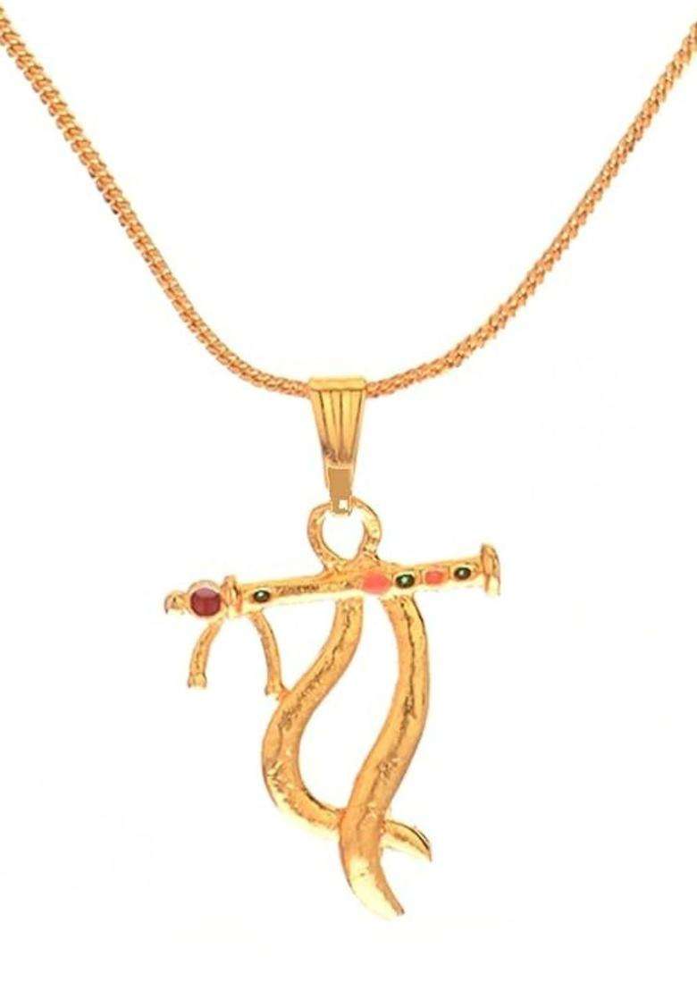 Gold-Plated Artificial Stones Studded Temple Quirky Pendant with Chain for Men & Women | Traditional Temple Jewellery for Wedding & Festive Wear | Festive Gift - Indya