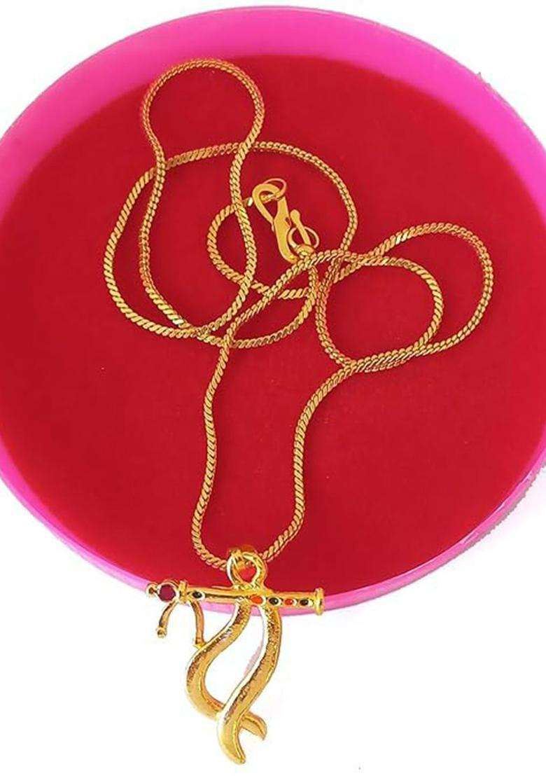 Gold-Plated Artificial Stones Studded Temple Quirky Pendant with Chain for Men & Women | Traditional Temple Jewellery for Wedding & Festive Wear | Festive Gift - Indya