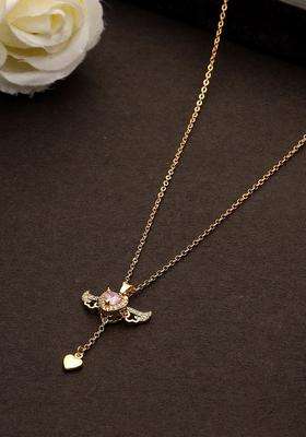 Gold-Plated Stone-Studded Pendant with Chain for Women | Stylish Party & Everyday Wear | Gift for Her