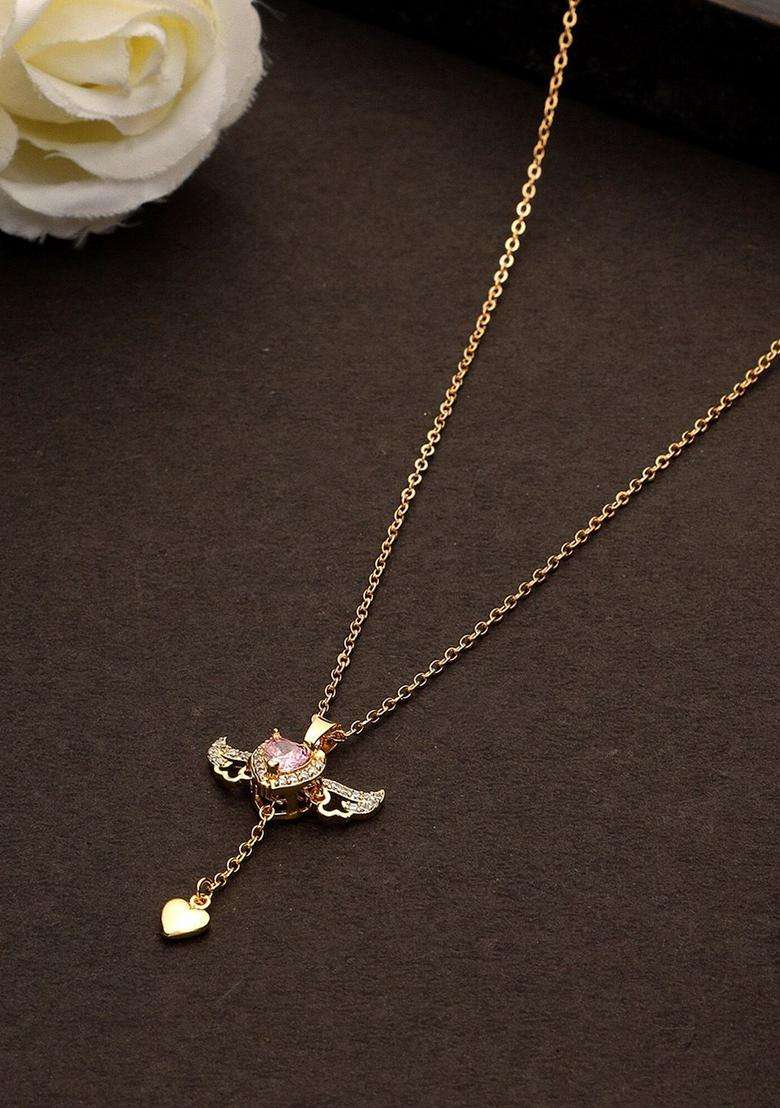 Gold-Plated Stone-Studded Pendant with Chain for Women | Stylish Party & Everyday Wear | Gift for Her - Indya