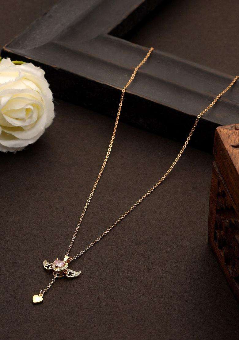 Gold-Plated Stone-Studded Pendant with Chain for Women | Stylish Party & Everyday Wear | Gift for Her - Indya