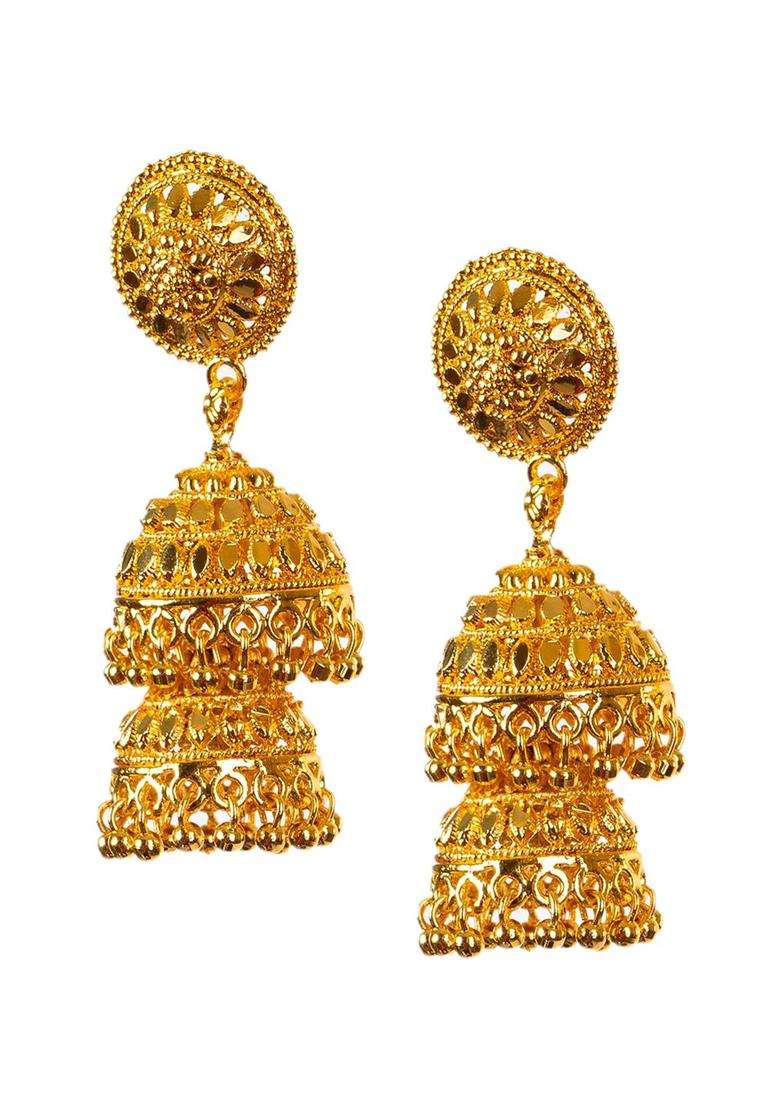 Gold-Plated Dome Shaped Jhumkas Earrings for Women | Traditional Temple Jewellery for Wedding & Festive Wear | Gift for Her - Indya
