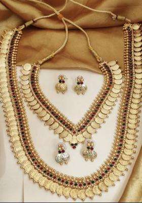 Set of 2 Gold-Plated Stone Studded & Beaded Jewellery Set for Women | Traditional Temple Jewellery for Wedding & Festive Wear | Gift for Her
