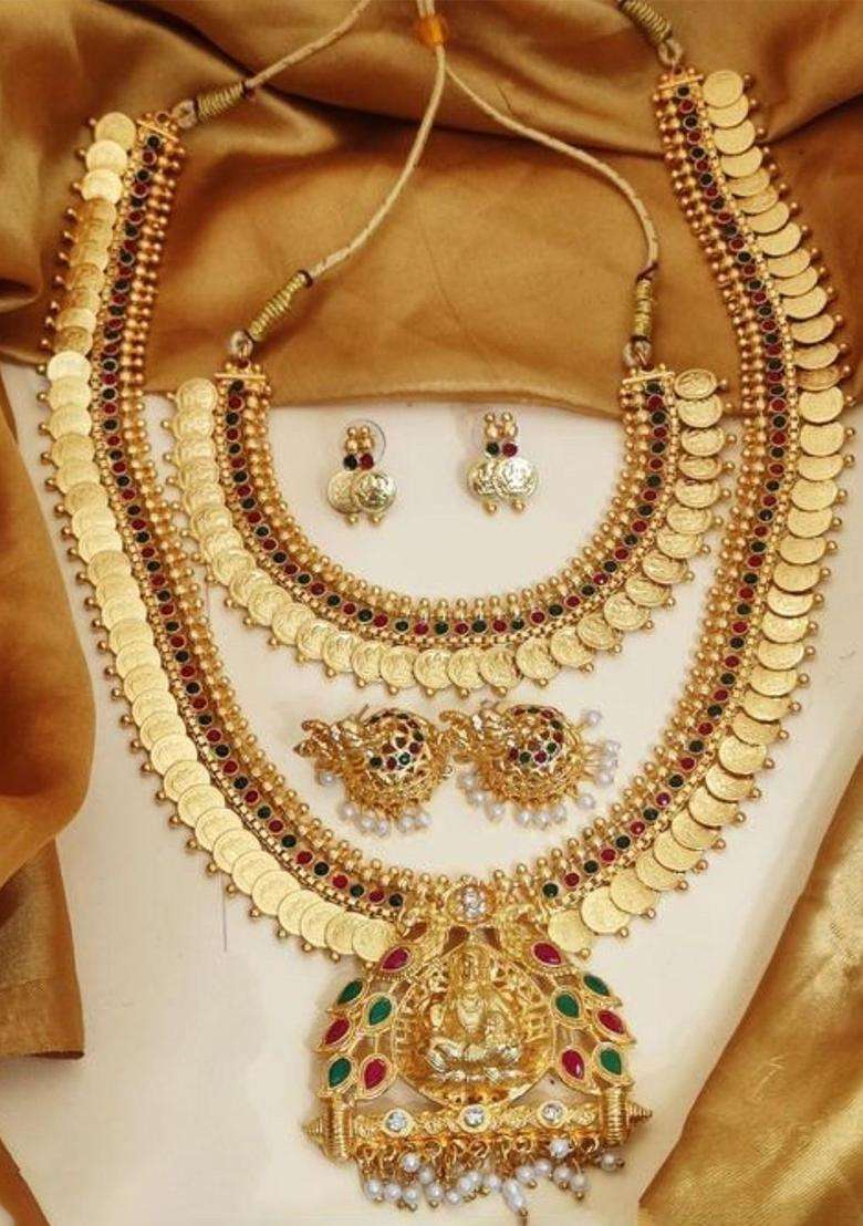 Set of 2 Gold-Plated Stone Studded & Beaded Jewellery Set for Women | Traditional Temple Jewellery for Wedding & Festive Wear | Gift for Her - Indya