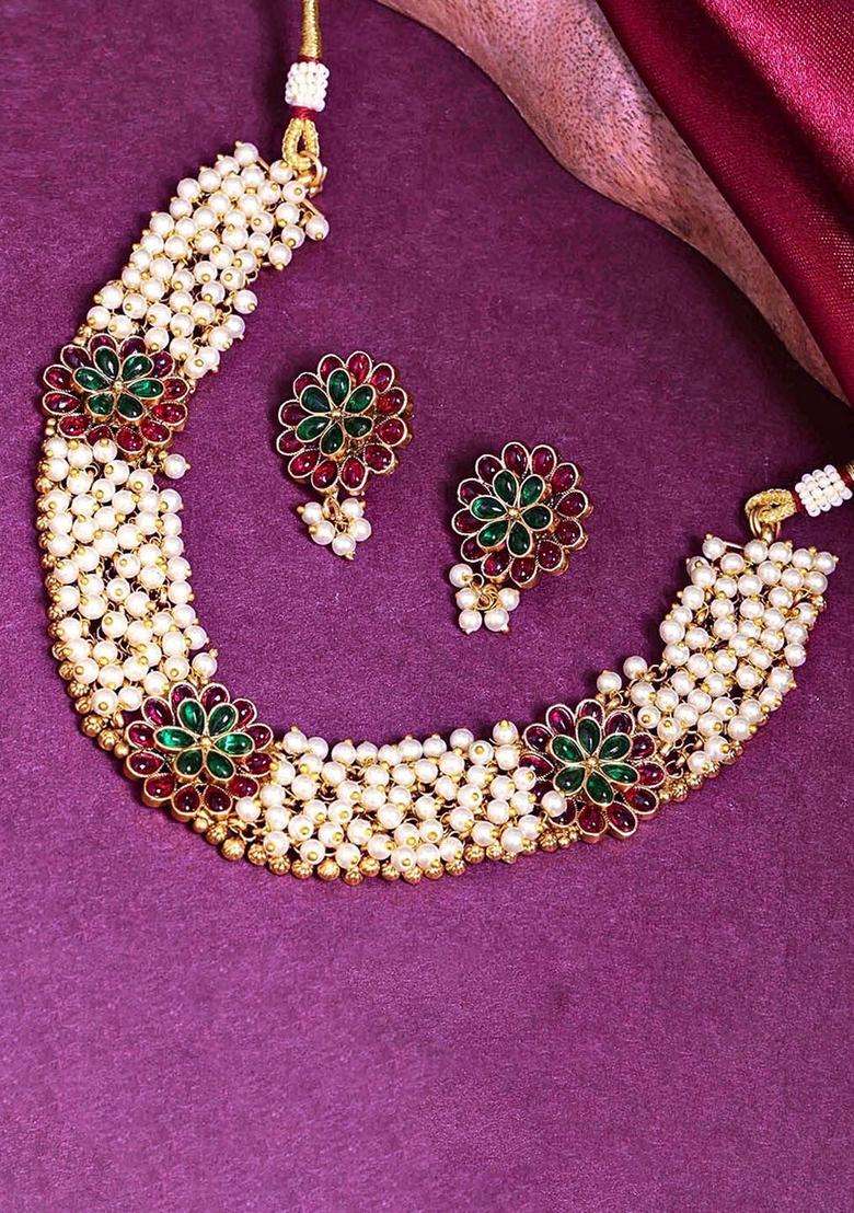 Gold-Plated Kundan-Studded & Beaded Jewellery Set with Pearl for Women | Traditional Temple Jewellery for Wedding & Festive Wear | Gift for Her - Indya