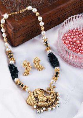 Gold-Plated Stone Studded & Beaded Necklace Set for Women | Traditional Temple Jewellery for Wedding & Festive Wear | Gift for Her