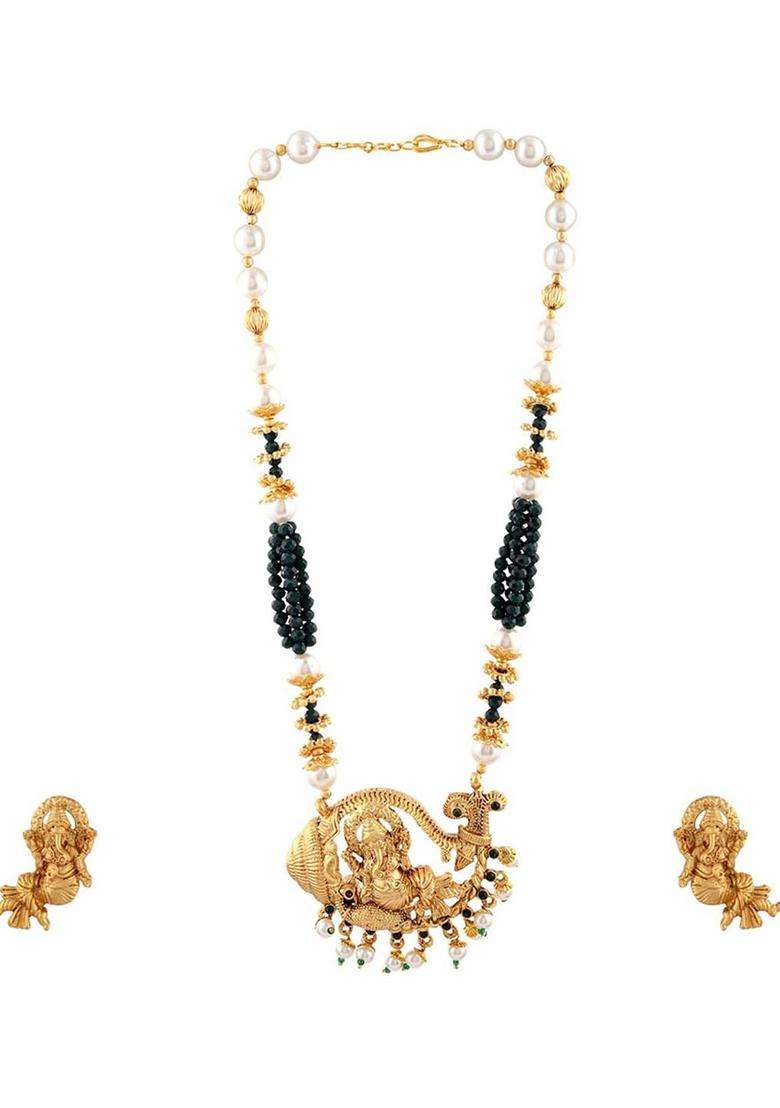 Gold-Plated Stone Studded & Beaded Necklace Set for Women | Traditional Temple Jewellery for Wedding & Festive Wear | Gift for Her - Indya