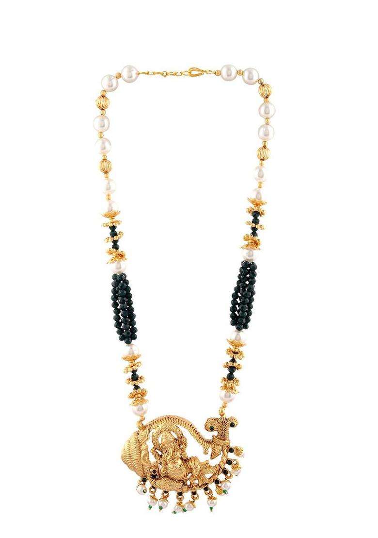 Gold-Plated Stone Studded & Beaded Necklace Set for Women | Traditional Temple Jewellery for Wedding & Festive Wear | Gift for Her - Indya