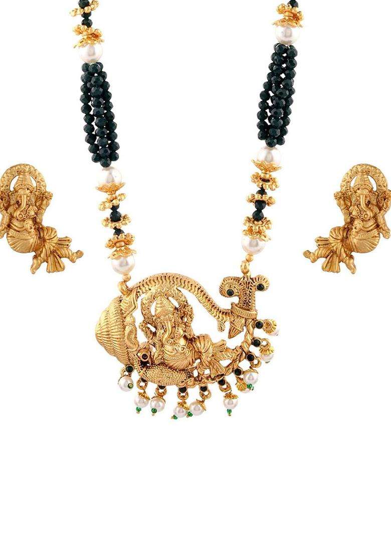 Gold-Plated Stone Studded & Beaded Necklace Set for Women | Traditional Temple Jewellery for Wedding & Festive Wear | Gift for Her - Indya