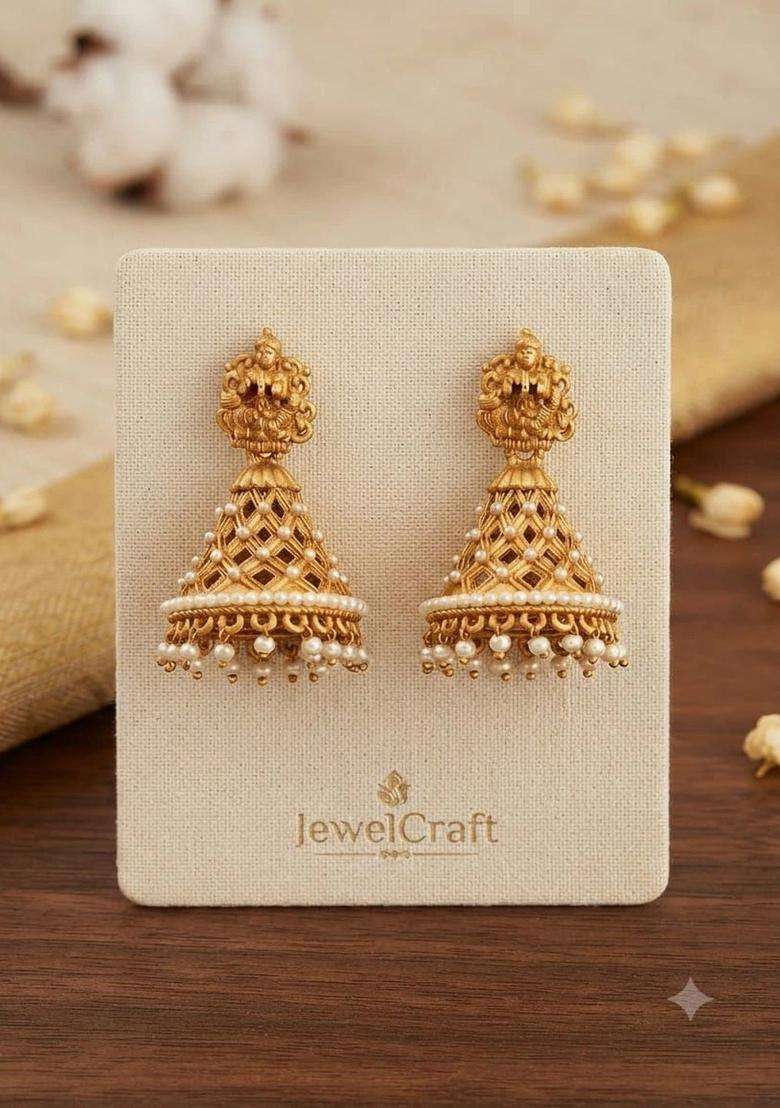 Gold-Plated Geometric Jhumkas Earrings for Women | Traditional Temple Jewellery for Wedding & Festive Wear | Gift for Her - Indya