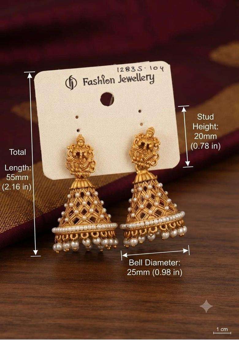 Gold-Plated Geometric Jhumkas Earrings for Women | Traditional Temple Jewellery for Wedding & Festive Wear | Gift for Her - Indya