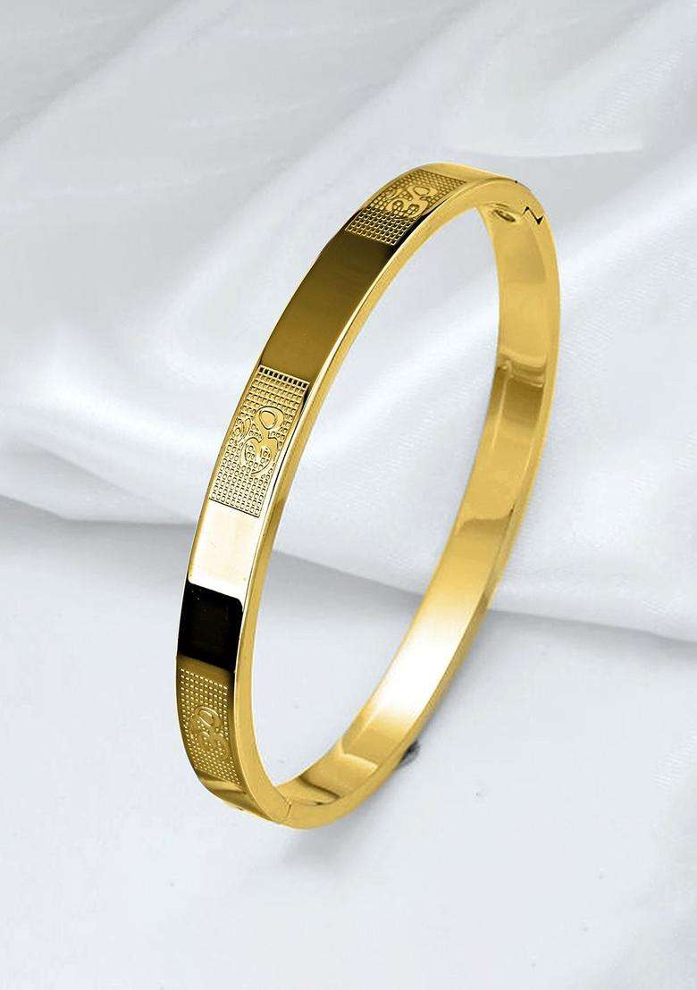 Gold-Plated Kada Bracelet for Men | Stylish Party & Everyday Wear | Gift for Him - Indya