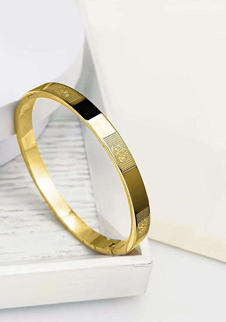 Gold-Plated Kada Bracelet for Men | Stylish Party & Everyday Wear | Gift for Him - Indya