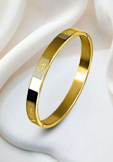Gold-Plated Kada Bracelet for Men | Stylish Party & Everyday Wear | Gift for Him