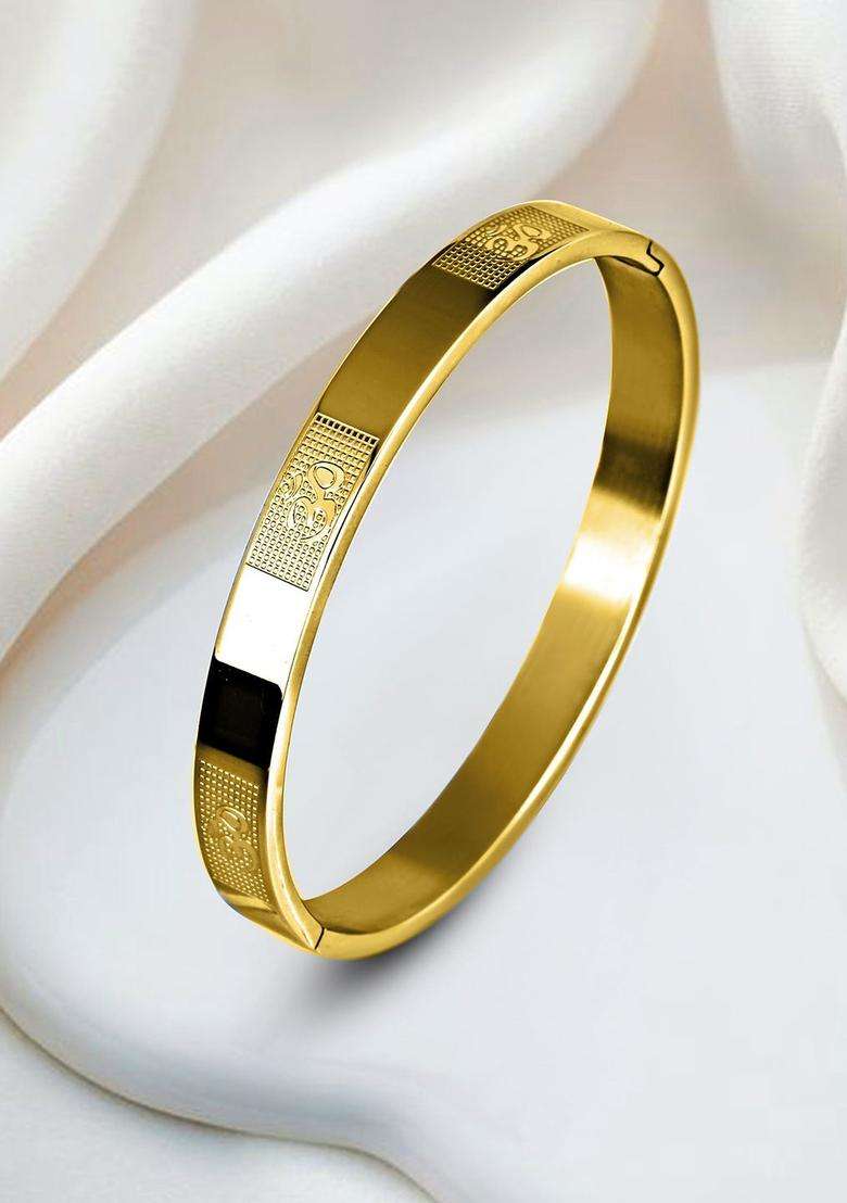 Gold-Plated Kada Bracelet for Men | Stylish Party & Everyday Wear | Gift for Him - Indya