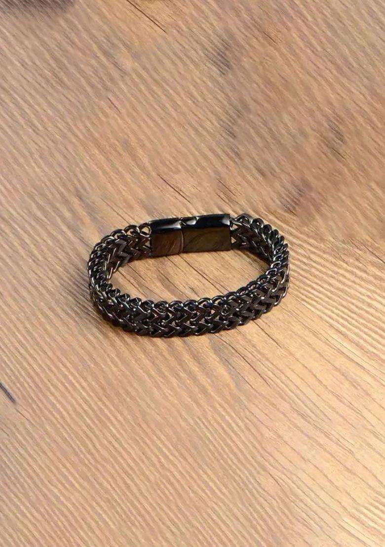 Stainless Steel Silver-Plated Wraparound Bracelet for Men | Stylish Party & Everyday Wear | Gift for Him - Indya