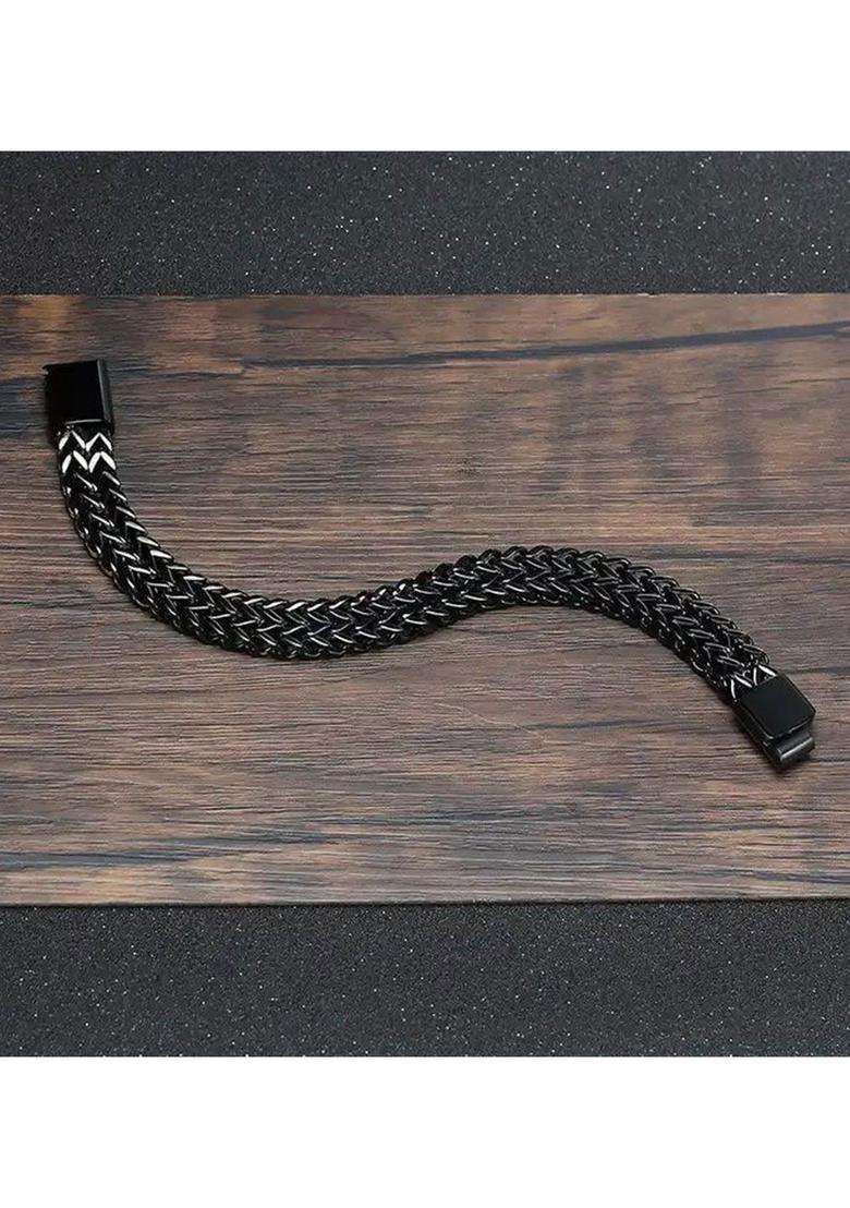 Stainless Steel Silver-Plated Wraparound Bracelet for Men | Stylish Party & Everyday Wear | Gift for Him - Indya