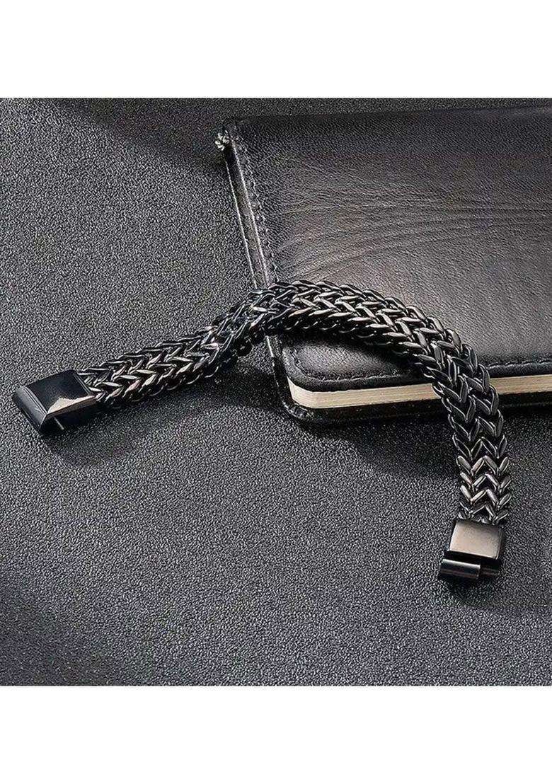 Stainless Steel Silver-Plated Wraparound Bracelet for Men | Stylish Party & Everyday Wear | Gift for Him - Indya