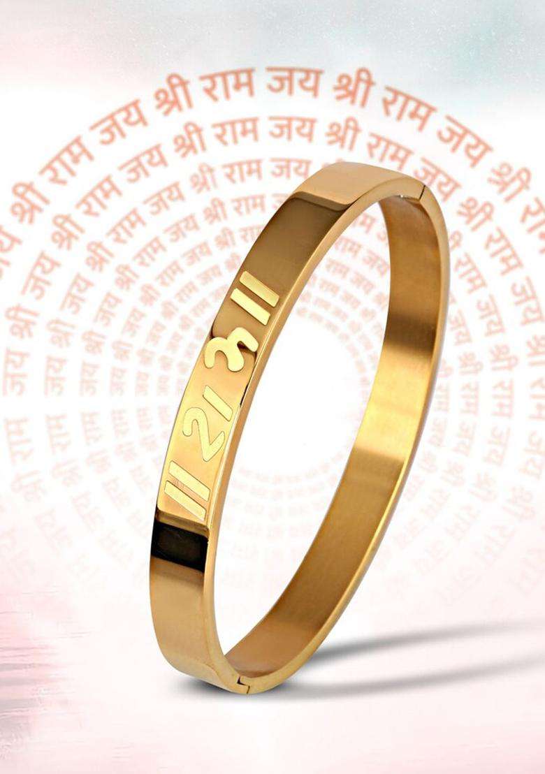 Temple Gold-Plated Shree Ram Anti Tarnish Kada Bracelet for Men | Stylish Party & Everyday Wear | Gift for Him - Indya