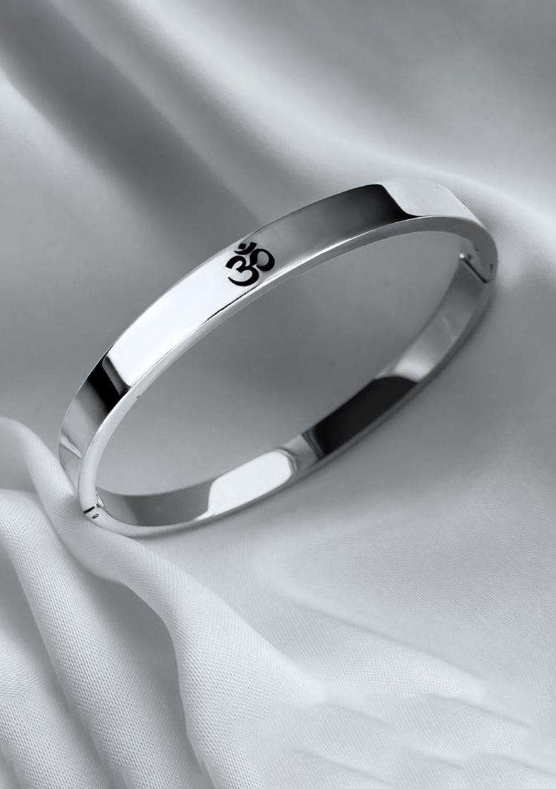 Temple Silver-Plated Anti Tarnish Om Kada Bracelet for Men | Stylish Party & Everyday Wear | Gift for Him - Indya