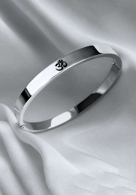 Temple Silver-Plated Anti Tarnish Om Kada Bracelet for Men | Stylish Party & Everyday Wear | Gift for Him