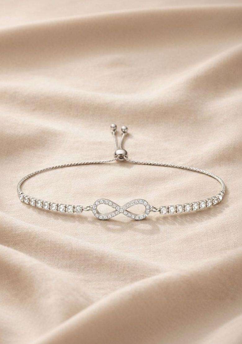 American Diamond Temple Silver-Plated Link Bracelet for Women | Stylish Party & Everyday Wear | Gift for Her - Indya