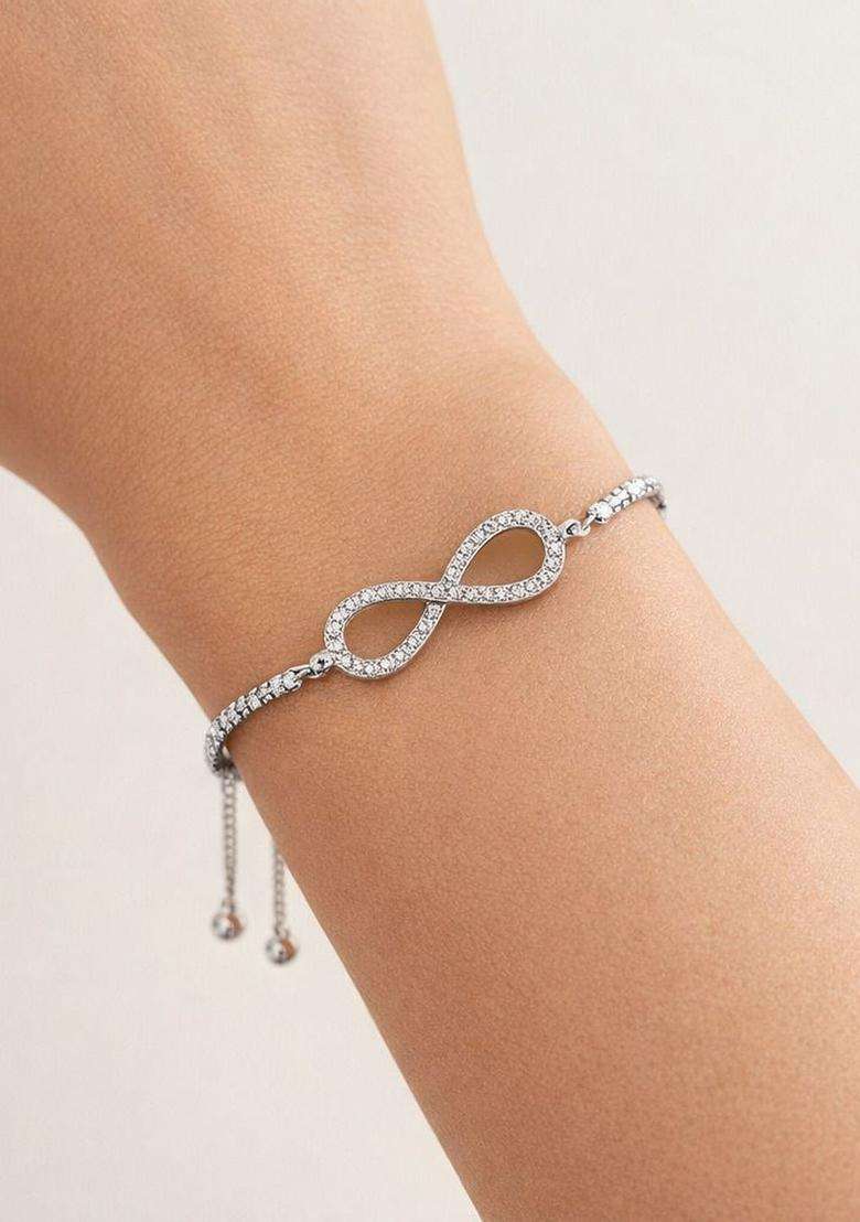 American Diamond Temple Silver-Plated Link Bracelet for Women | Stylish Party & Everyday Wear | Gift for Her - Indya