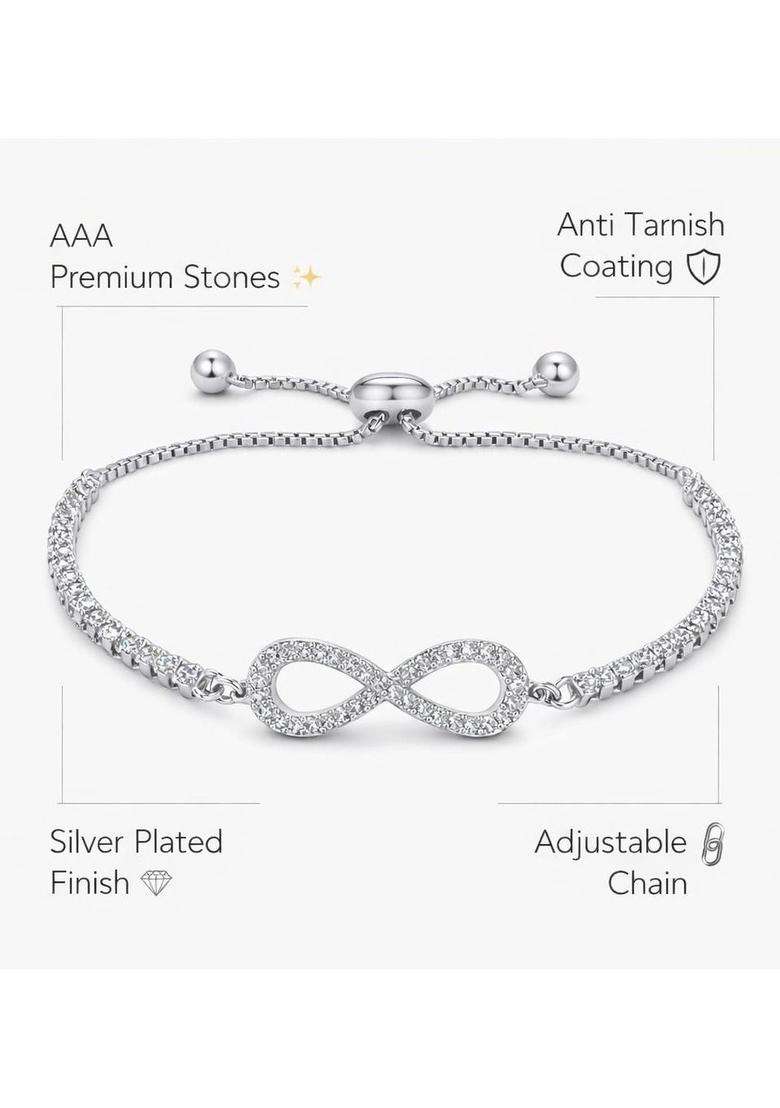 American Diamond Temple Silver-Plated Link Bracelet for Women | Stylish Party & Everyday Wear | Gift for Her - Indya