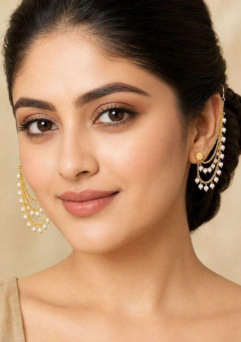 Gold-Plated Leaf Shaped Earrings for Women | Traditional Temple Jewellery for Wedding & Festive Wear | Gift for Her - Indya