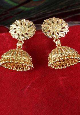 Gold-Plated Dome Shaped Jhumkas Earrings for Women | Traditional Temple Jewellery for Wedding & Festive Wear | Gift for Her