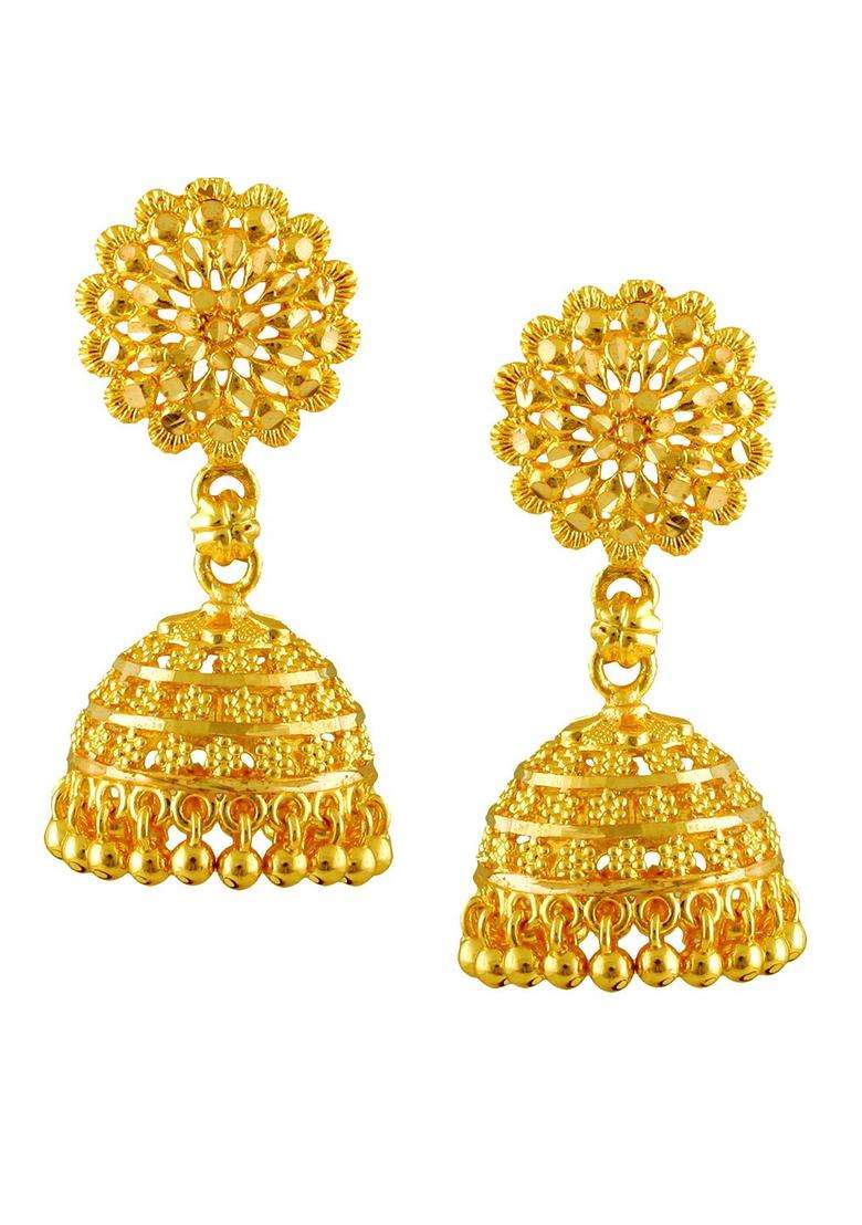 Gold-Plated Dome Shaped Jhumkas Earrings for Women | Traditional Temple Jewellery for Wedding & Festive Wear | Gift for Her - Indya