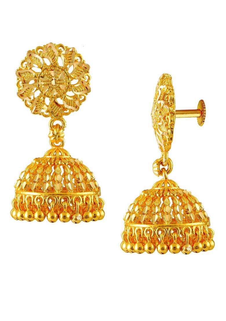 Gold-Plated Dome Shaped Jhumkas Earrings for Women | Traditional Temple Jewellery for Wedding & Festive Wear | Gift for Her - Indya
