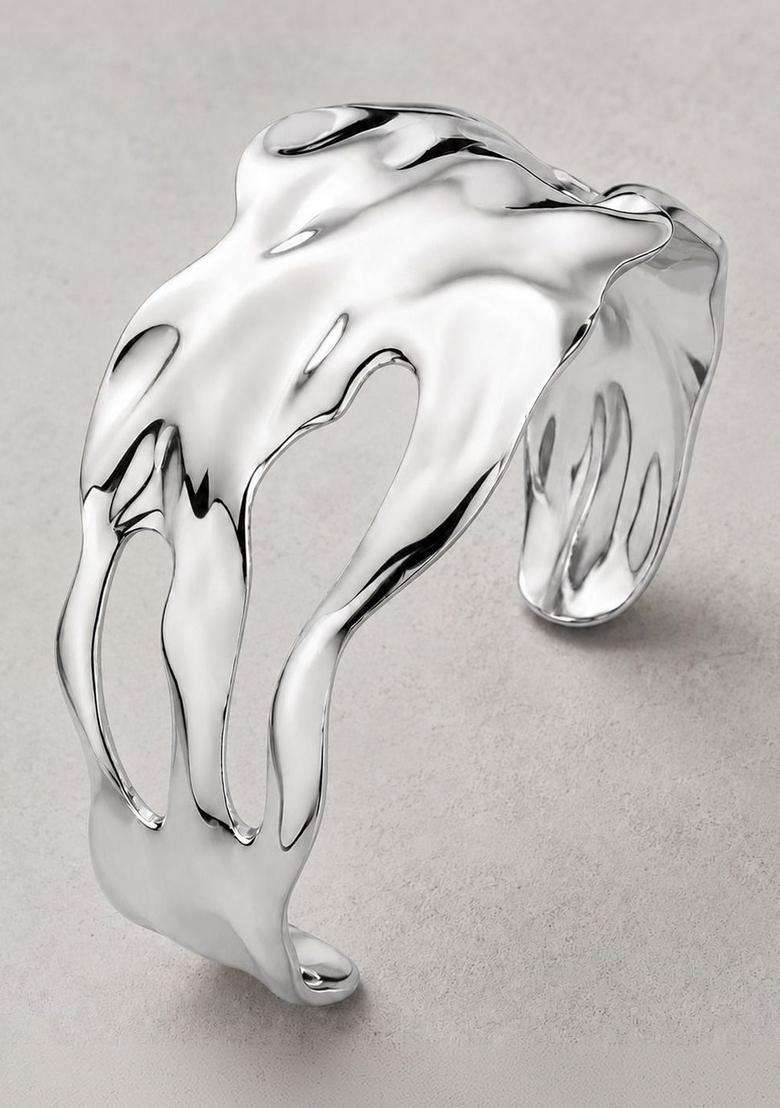 Stainless Steel Silver-Plated Cuff Bracelet for Women | Stylish Party & Everyday Wear | Gift for Her - Indya