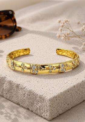 Stainless Steel Gold-Plated American Diamond Studded Cuff Bracelet for Women | Stylish Party & Everyday Wear | Gift for Her