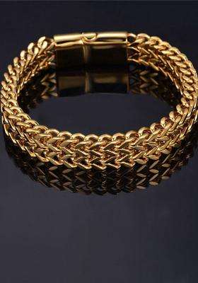Gold-Plated Stainless Steel Anti Tarnish Link Bracelet for Men | Stylish Party & Everyday Wear | Gift for Him