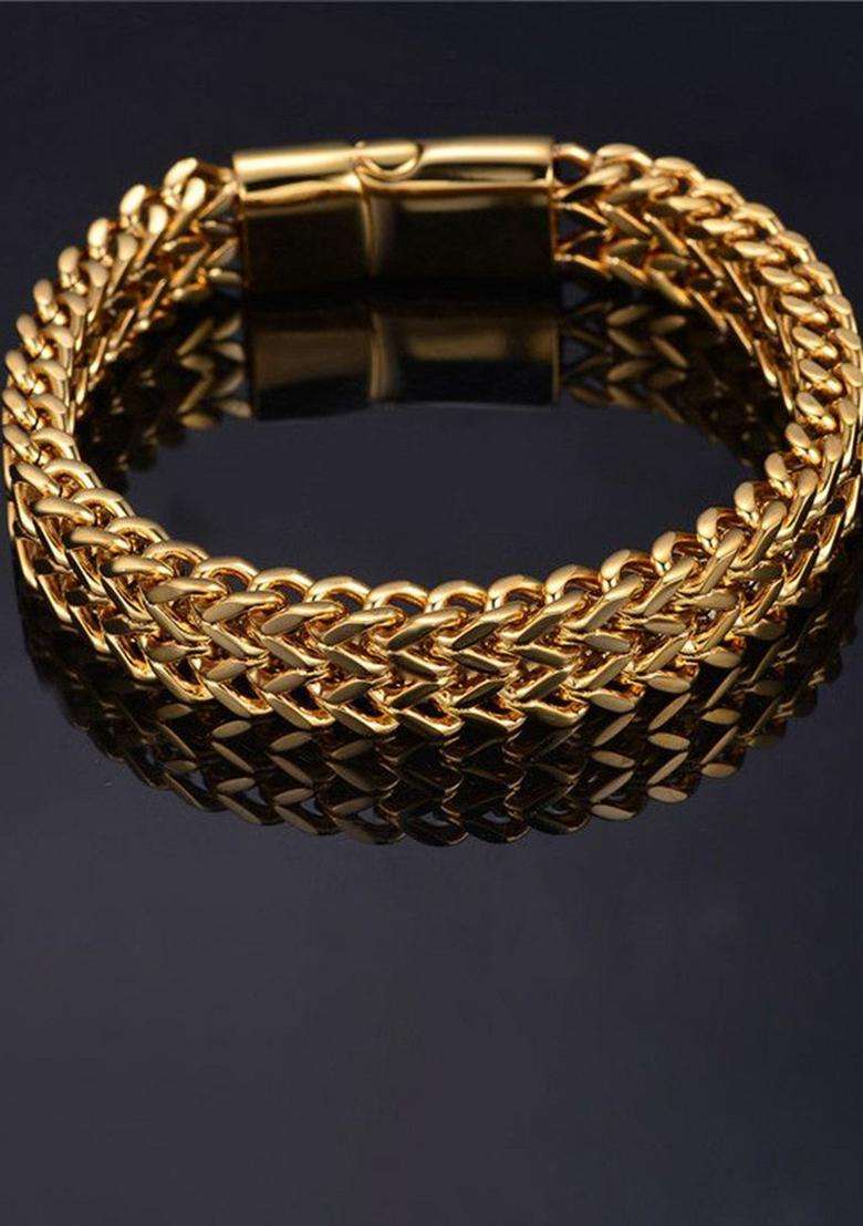 Gold-Plated Stainless Steel Anti Tarnish Link Bracelet for Men | Stylish Party & Everyday Wear | Gift for Him - Indya