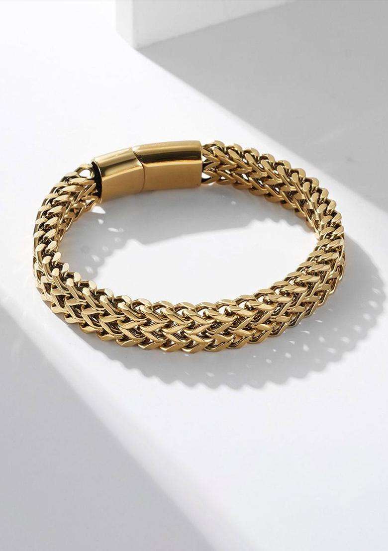 Gold-Plated Stainless Steel Anti Tarnish Link Bracelet for Men | Stylish Party & Everyday Wear | Gift for Him - Indya