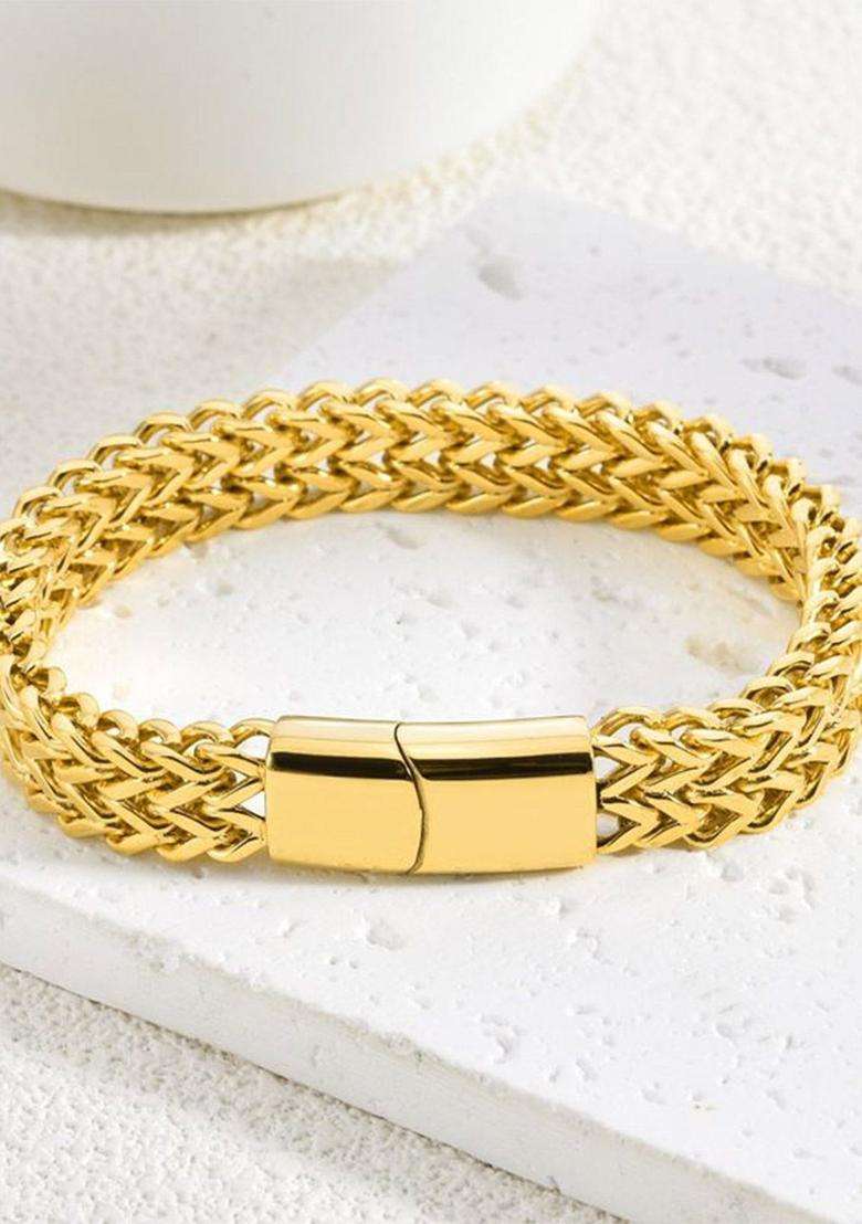 Gold-Plated Stainless Steel Anti Tarnish Link Bracelet for Men | Stylish Party & Everyday Wear | Gift for Him - Indya