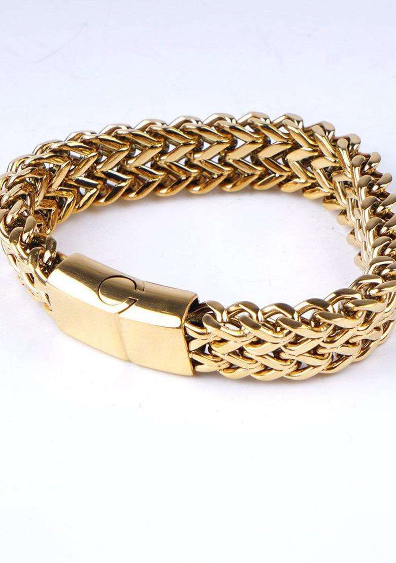 Gold-Plated Stainless Steel Anti Tarnish Link Bracelet for Men | Stylish Party & Everyday Wear | Gift for Him - Indya