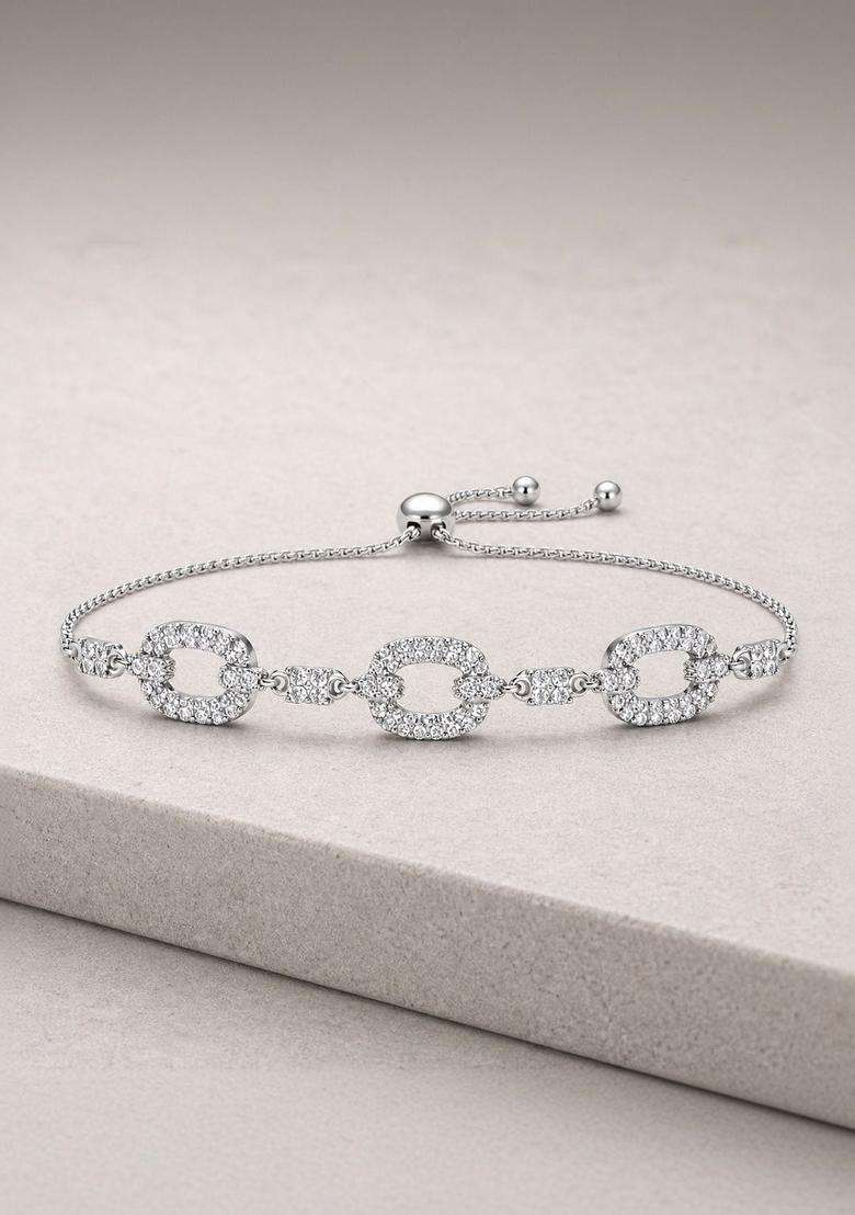 American Diamond Temple Silver-Plated Link Bracelet for Women | Stylish Party & Everyday Wear | Gift for Her - Indya