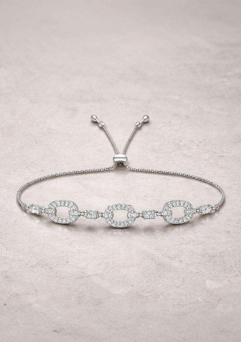 American Diamond Temple Silver-Plated Link Bracelet for Women | Stylish Party & Everyday Wear | Gift for Her - Indya