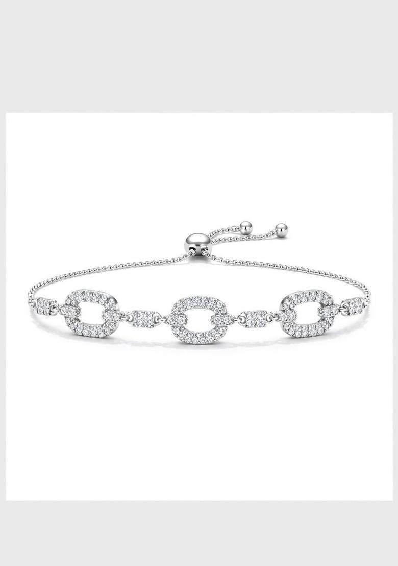 American Diamond Temple Silver-Plated Link Bracelet for Women | Stylish Party & Everyday Wear | Gift for Her - Indya