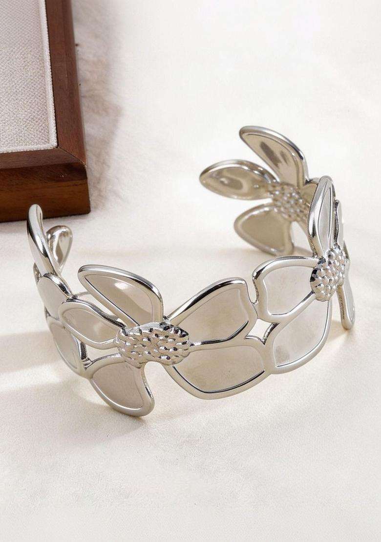 Temple Silver-Plated Cuff Bracelet for Women | Stylish Party & Everyday Wear | Gift for Her - Indya