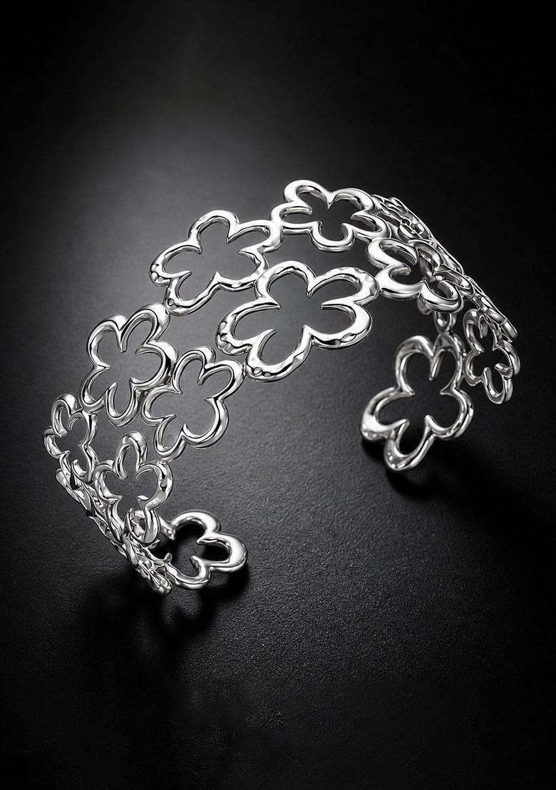 Temple Silver-Plated Cuff Bracelet for Women | Stylish Party & Everyday Wear | Gift for Her - Indya