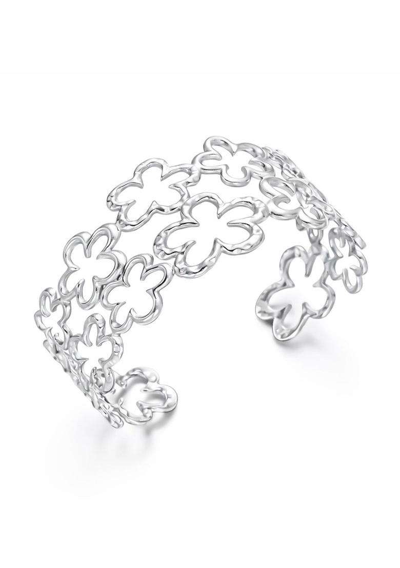 Temple Silver-Plated Cuff Bracelet for Women | Stylish Party & Everyday Wear | Gift for Her - Indya